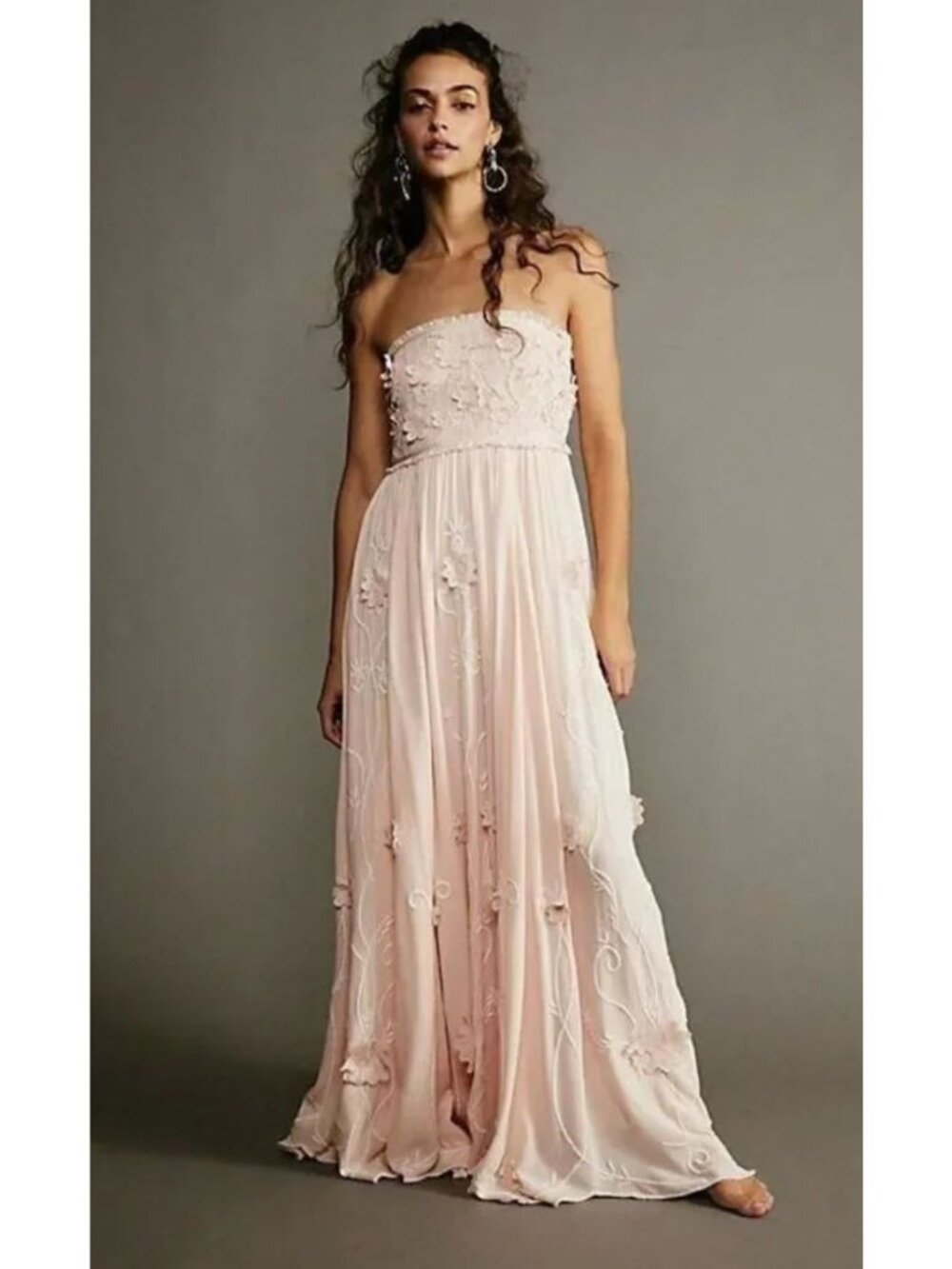 Free People Rosa Maxi Dress Size Medium 3D Floral Blush Peach Pink - Picture 2 of 8
